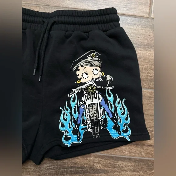 Betty Boop Black Shorts with Blue Graphic - Picture 2 of 5